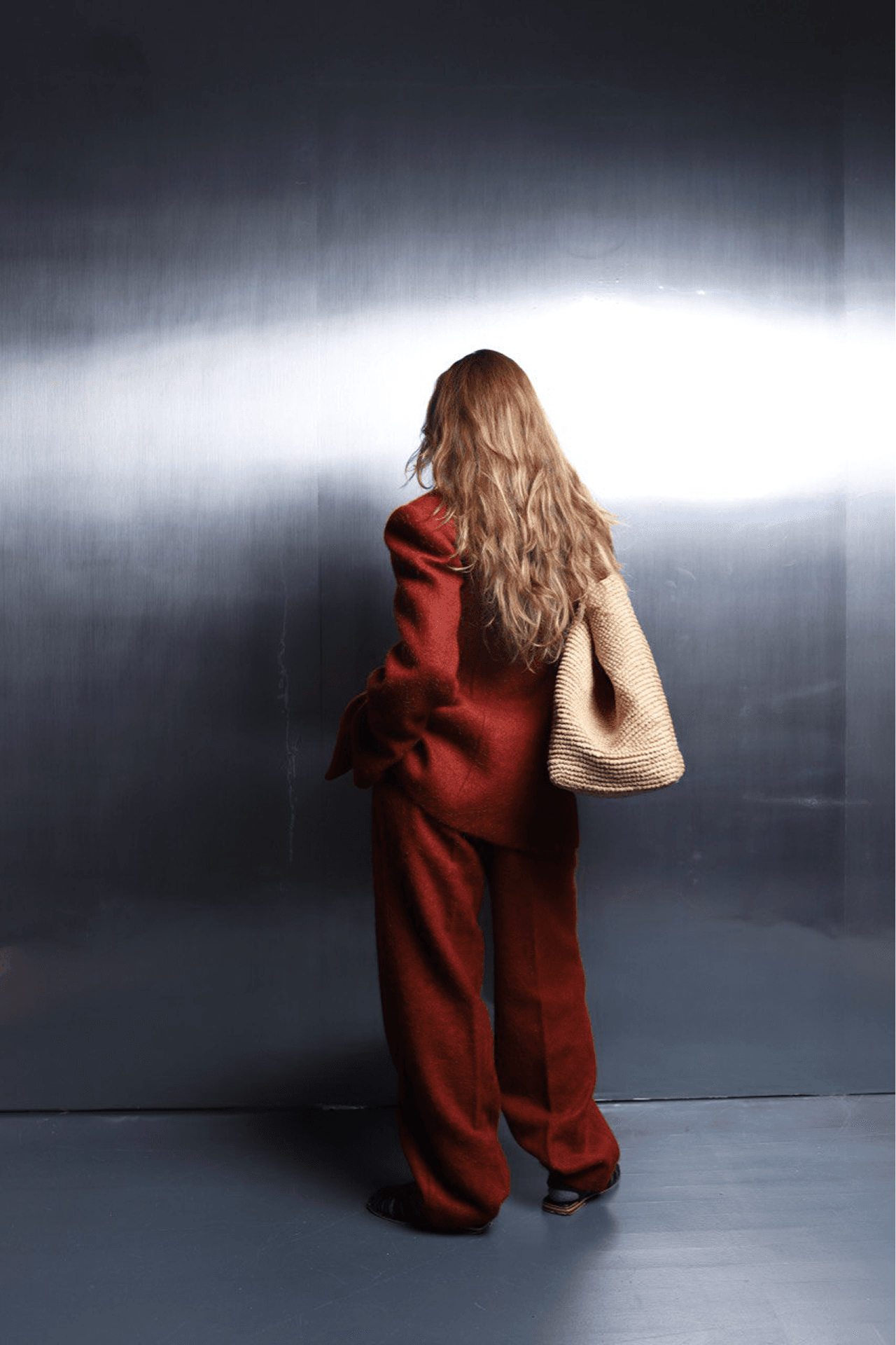 Autumn look in a red coat